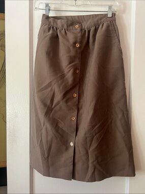 Vintage Button-Front Brown Midi Skirt